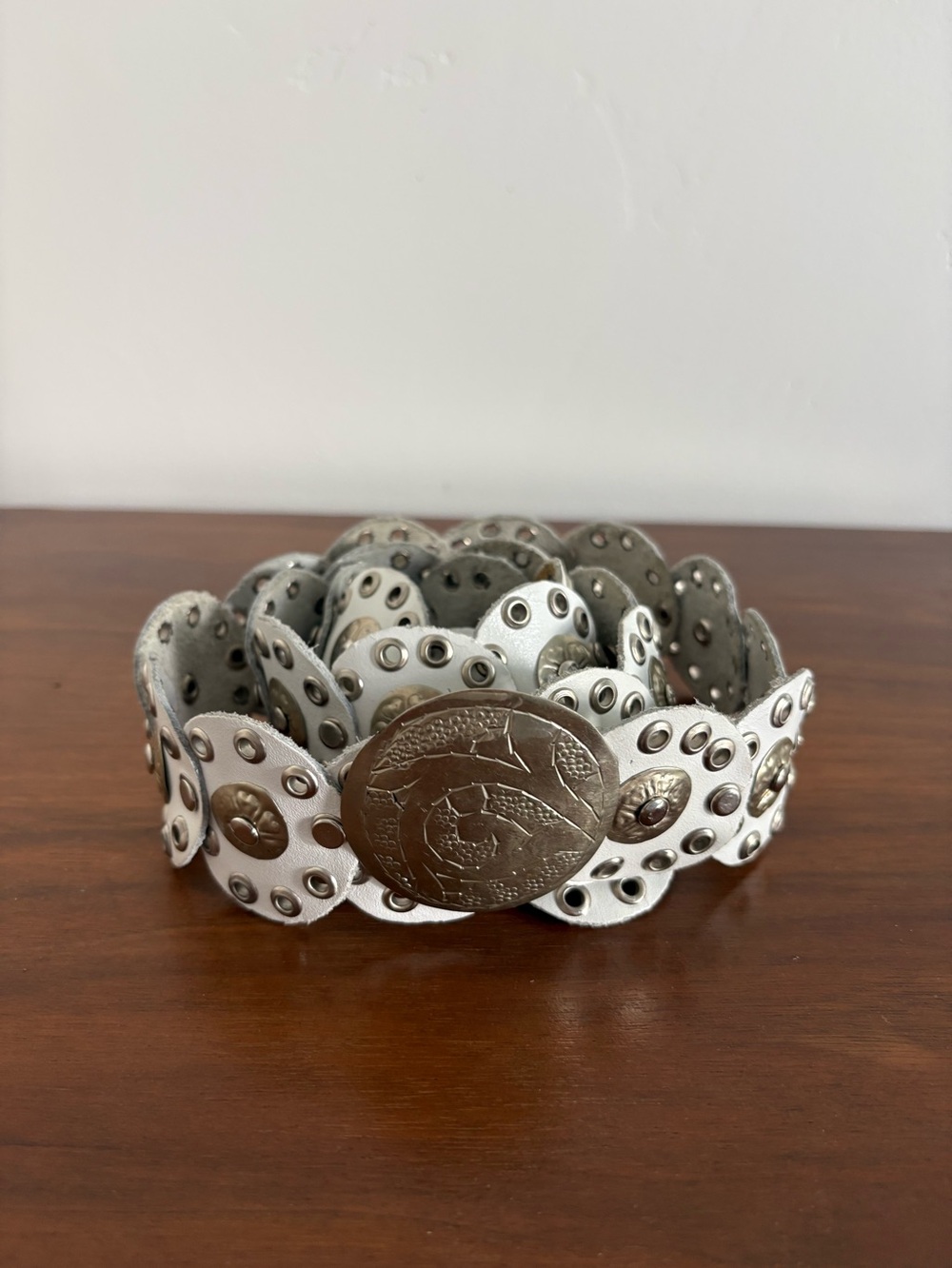 Vintage white leather Concho belt